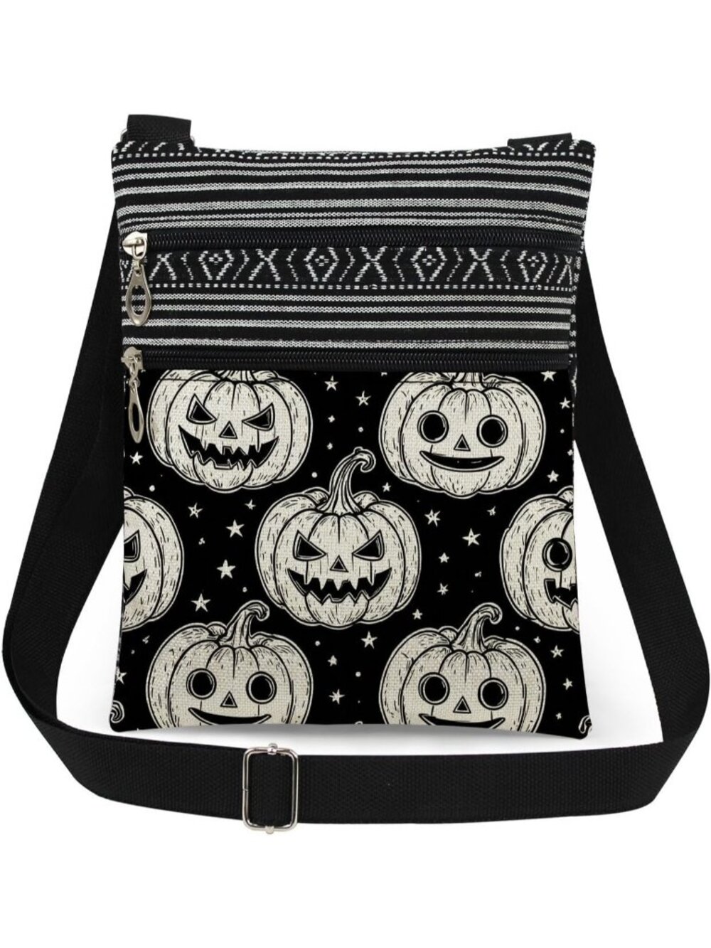 Women's White Halloween Pumpkin Witch Ghost Skull Purse Crossbody Handbag Bag